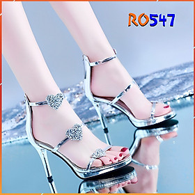 Giày sandal nữ cao gót đế cao 7 phân hàng hiệu rosata hai màu đen bạc ro547