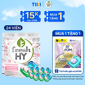 Túi Viên Giặt Xả Tiện Lợi 4 trong 1 Fresh Hy Hương Hoa Công Nghệ Nhật Bản (24 Viên/ Túi)