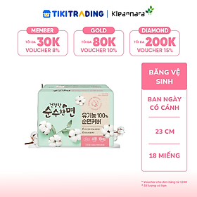 Băng vệ sinh KleanNara Soonsoohanmyeon Organic Cotton siêu thấm (Size S: 23cm, 18 miếng/gói)