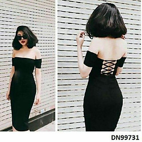 Đầm bẹt vai đan dây lưng sexy