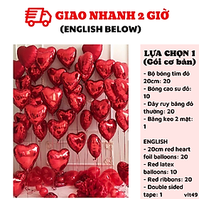 10 bóng trái tim đỏ trang trí Valentine combo set heart balloon vlt49