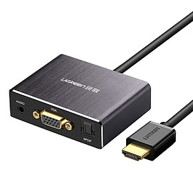 Cáp chuyển đổi HDMI sang VGA tích hợp cổng quang Optical Analog SPDIF 5.1 và Audio 3.5mm dài 0.5m UGREEN 40282 - Hàng Chính Hãng