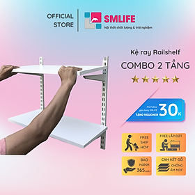 Kệ Ray Tường SMLIFE Railshelf 2 Tầng H60cm - Kệ Sách Treo Tường Tùy Biến Kích Thước & Vị Trí Hiện Đại Cho Căn Hộ Nhỏ