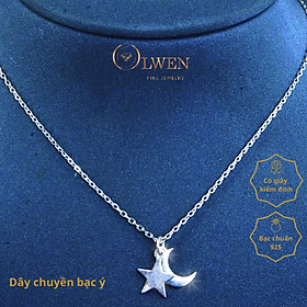 Dây chuyền bạc ý hình ngôi sao 5 cánh kết hợp hình mặt trăng đơn giản, phong cách Hàn Quốc, trẻ trung, nhẹ nhàng, phù hợp đi học, đi làm, đi chơi - HD99.2