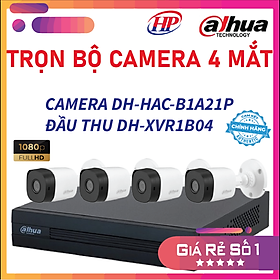 Trọn bộ 4 mắt camera DH-HAC-B1A21P độ phân giải 2.0 Megapixel, Hàng Chính Hãng 