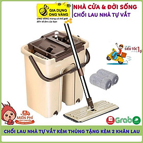 Cây Lau Nhà, Chổi Lau Nhà Tự Vắt Thông Minh Quay 360, Tặng Kèm Thùng Vắt, 2 Bông Lau Nhà