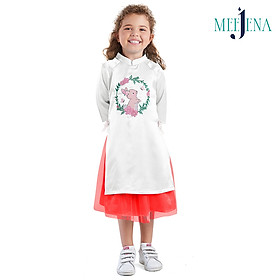 Bộ Áo Dài Bé Gái Vải SATIN Lụa Thêu Thỏ - 11-34 kg MEEJENA -1874 - Kem Trắng - 12 ( 26-30 kg )