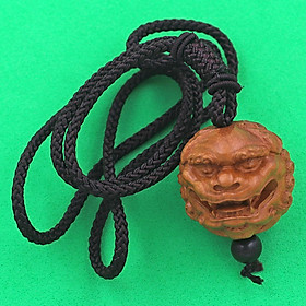 Mặt dây chuyền đầu kỳ lân gỗ đào kèm vòng cổ dây dù, vòng cổ dây chuyền