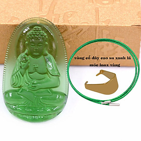 Mặt Phật A di đà thuỷ tinh xanh lá 3.6 cm kèm móc và vòng cổ dây cao su xanh lá, Mặt Phật bản mệnh