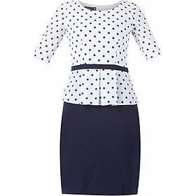 Đầm Nữ Peplum Phối Áo Chấm Bi - Trắng Đen