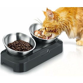 Bát mèo được nâng lên với đệm bằng thép không gỉ, silicone không phải và một cái bát cho cổ nghiêng 15 ° và 0 °, đối với vật nuôi, thức ăn cho mèo và nước