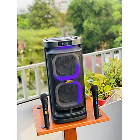 Loa Karaoke Bluetooth Đèn Led RGB Temeisheng 6620D - Công Suất 200W Thiết Kế Sang Trọng Đẳng Cấp Kèm 2 Micro Karaoke Hát Nhẹ Vang Sâu, Hàng Nhập Khẩu