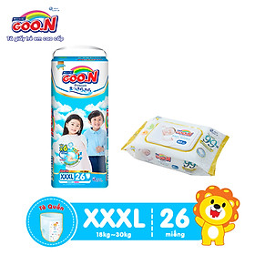 Tã Quần Goo.n Premium Cao Cấp Gói Cực Đại Size XXXL26 (26 Miếng) + Tặng Bịch khăn ướt Goo.N Premium 80 miếng cao cấp