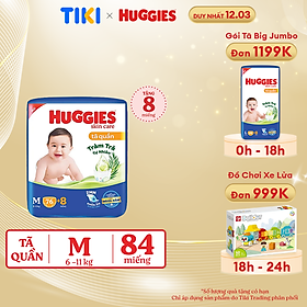 Tã/bỉm quần HUGGIES SKINCARE gói SUPER JUMBO size M 76+8 miếng