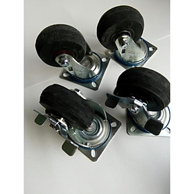 Mua Bộ 4 bánh xe đẩy Cao su 100x38mm xoay 360 độ - Chịu lực 200kg  có khóa chống trơn trượt