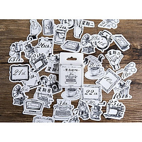Hộp 45 Miếng Dán Sticker Trang Trí Nhật Ký Trắng Đen