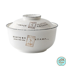 Bát sứ ăn mì, bát ăn dặm có nắp họa tiết quả dứa, củ lạc, stamp- KÈM ẢNH THẬT-HÀNG CÓ SẴN