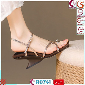 Sandal Nữ 5 Phân RO741 ROSATA Đế Xuồng Cách Điệu, Quai Mảnh Đính Kèm Phụ Kiện Xinh Xắn