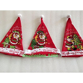 Set 10 mũ noel nỉ 1 lớp cho bé in hình ông già noel