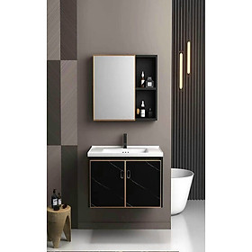 Bộ tủ chậu lavabo màu trắng vân mây và màu đen sang trọng, chất liệu nhôm giá cạnh tranh