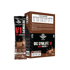 Bột Whey Protein BIG GYMLIFE V1 CHOCOLATE Bảo Long (Hộp 10 gói x 30g) - Hàng Chính Hãng