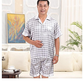 Bộ pyzama lụa ngắn tay mặc nhà nam trung niên_hàng sẵn