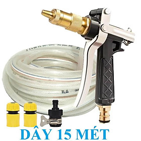 Mua Bộ dây vòi xịt nước rửa xe  tưới cây . tăng áp 3 lần  loại 15m 206236 đầu đồng cút nối đen+ tặng đai