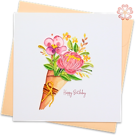 Thiệp Giấy Xoắn Nghệ Thuật - Thiệp Bó Hoa Mừng Sinh Nhật - Happy Birthday Bouquet Card - Happy Birthday - 15 x 15 - VN2XM115E27E1