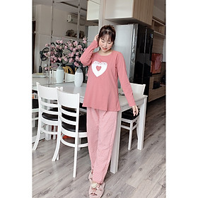 Bộ Đồ Dài Cho Mẹ Bầu Sau Sinh Kẻ Caro Đẹp MaMa - Free size - Mầu Hồng
