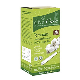 Tampon hữu cơ 3 giọt có cần đẩy Silvercare Super 14 miếng