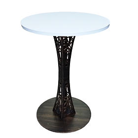 Bàn tiếp khách bàn cafe fastfood TE1524-06 chân thép sơn màu đồng giả cổ mặt composite mặt gỗ tròn 60 cm hàng cao cấp ở HCM 