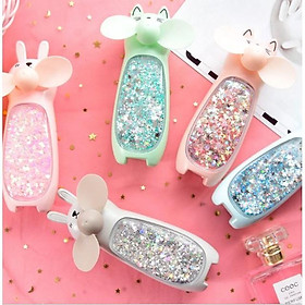 Mua Quạt mini nhũ kim tuyến đèn led siêu xinh pin trâu lovely fan có dây đeo