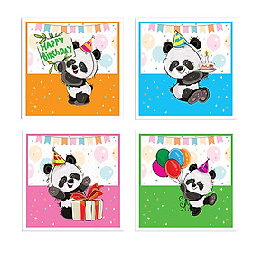 Bộ 4 Tranh Phòng Ngủ Trẻ Nhỏ Hình Gấu Trúc Canvas Có Viền W1181