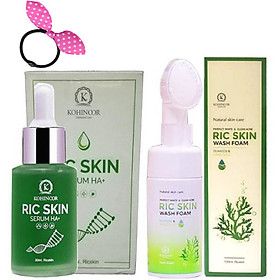 Combo Ric Skin Kohinoor Sạch Mụn Nám gồm Serum Ric Skin HA+ và Ric Skin Wash Foam - Tặng Kèm Cột Tóc Tai Thỏ Màu Ngẫu Nhiên