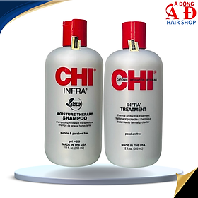 [+Tặng mũ trùm] Cặp dầu gội xả CHI Infra shampoo & treatment siêu mượt cho tóc khô hư tổn (xám) USA 355ml