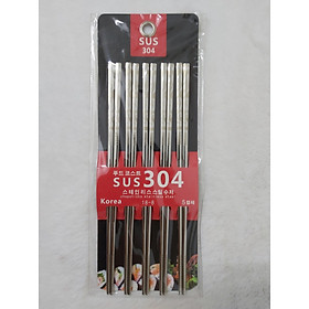 Mua Sét 5 Đôi Đũa Inox SUS #304 Cán Vuông Hàn Quốc Hoa Văn Viền Cán