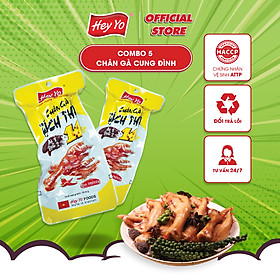 Combo 5 chân gà cay Hey Yo 1+1 70g, Chân gà ủ vị Bách Thảo đảm bảo VSATTP