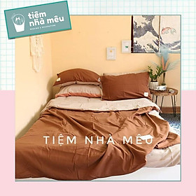 Bộ Chăn Ga Gối Cotton TC Nhập Hàn m6/m8/2m - Tiệm Nhà MêuSet 4 Món 2 Vỏ gối ,drap , vỏ chăn- MÀU NÂU ĐẤT PHỐI BE
