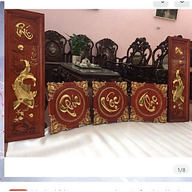 Mua Combo cặp tranh câu đối lý ngư vọng nguyệt kt 37×107×3 5cm +bộ chữ phúc lộc thọ bằng gỗ hương đỏ và dát vàng cao cấp kt mặt vuông 45×45×3cm