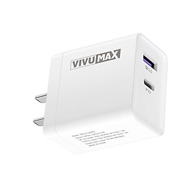 Adapter Sạc nhanh cao cấp VivuMax Q32PD - Sạc nhanh QC 3.0 tiêu chuẩn Châu Âu, 01 cổng sạc USB và 01 cổng sạc Power Delivery hay còn gọi là Type C. Chuẩn sạc nhanh 5V-3A, 18W – Hàng Chính Hãng