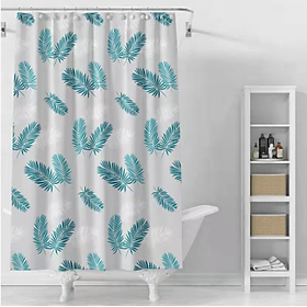 Rèm phòng tắm / Rèm cửa sổ trắng họa tiết Lá Bắc Âu Trắng Xanh 180cm x 180cm cao cấp Loại 1