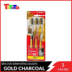 Bộ 3 cây bàn chải đánh răng Colgate Slim Soft Advanced Gold Charcoal