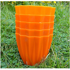 5 Chậu nhựa mini để bàn hình múi khế, KT:12x10 , chậu trồng xương rồng, sen đá, cây cảnh mini để bàn - Màu Cam