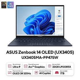 Mua Laptop ASUS Zenbook 14 OLED UX3405MA-PP475W (Intel Core Ultra 9 Processor 185H | 32GB | 1TB | Intel Arc | 14 inch 3K 120Hz | Win 11 | Xanh) - Hàng Chính Hãng - Bảo Hành 24 Tháng