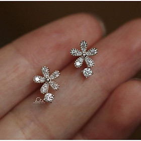 Khuyên tai bạc moonsilver bông tai bạc nữ hình bông hoa 5 cánh nhỏ đính đá