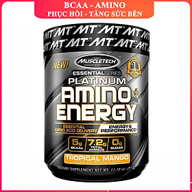 BCAA Platinum Amino Plus Energy của Muscle Tech hương Tropical Mango (XOÀI) hộp 30 lần dùng hỗ trợ tăng sức bền, sức mạnh, đốt mỡ giảm cân mạnh mẽ, phục hồi cơ nhanh chóng cho người tập GYM và chơi thể thao thao