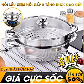 Mua Bộ xửng hấp inox 28cm - nồi hấp đa năng 2 tầng cao cấp nắp kính