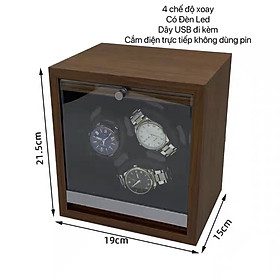 ￼Hộp Đồng Hồ Cơ Xoay Chất Liệu Gỗ Có Mặt Kính Và Đèn Led Dành Cho 3 Chiếc