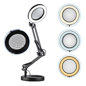 5X Magnifying Glass with Light and Base Stand LED Eye-Caring Light Magnifier Magnifying Desk Lamp Adjustable Metal