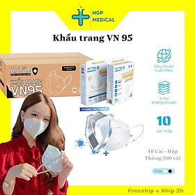 Hình ảnh Khẩu trang y tế VN95 an tâm, Lẻ 10 cái. sỉ thùng 500 cái, kháng khuẩn chống virus Corona chủng BA5, chuyên dụng cho bệnh viện